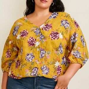 RD & koko gold floral linen blouse